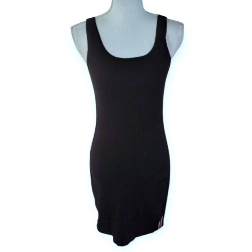 I JOAH BLACK BODYCON TANK DRESS W/RED & WHITE STRIPE ON SIDES SZ.M EUC.